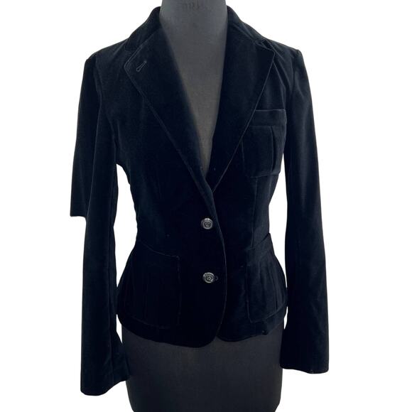 Ralph Lauren Sport Women's Black Cotton Velvet Two-Button Blazer Jacket 6 FLAW - Picture 1 of 6
